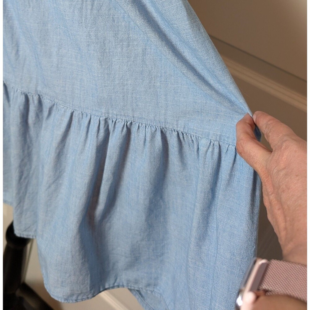 J. Crew Size 6 Chambray Dress Flutter Sleeve Babydoll Pockets Cotton Boho Chic - Picture 5 of 11